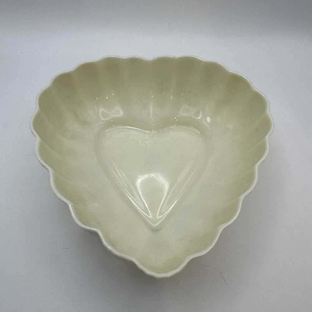 Irish Belleek Sweet Heart Shaped Candy Dish, Lustre Yellow 6.5
